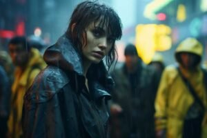 Femme seule sous la pluie, symbole de solitude et de désarroi après une rupture amoureuse, illustrant un article de Némésis Coaching sur la reconstruction émotionnelle.