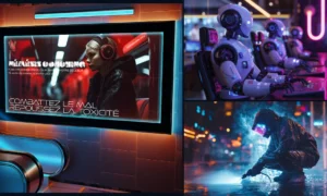 Illustration cyberpunk du mal-être professionnel après une rupture amoureuse