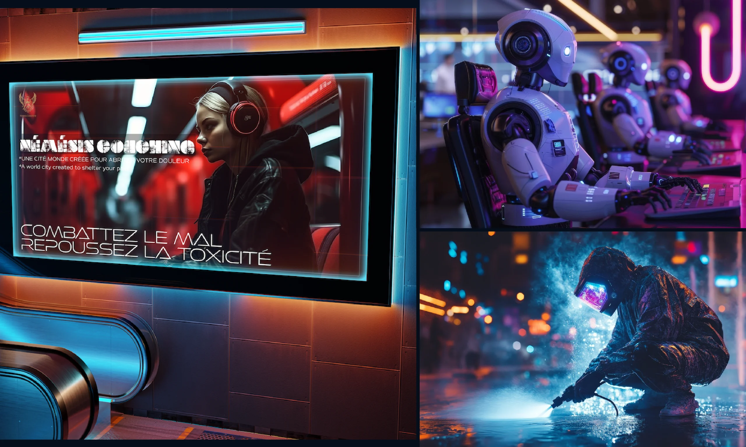 Illustration cyberpunk du mal-être professionnel après une rupture amoureuse